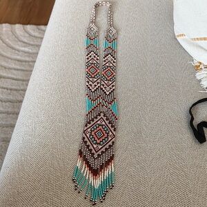 Handcrafted Beaded Necklace - Turquoise and Brown